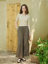 CLMX アート不規則プリーツ ウエストゴム 九分丈ワイドパンツ【レーヨン混紡・デザイン】