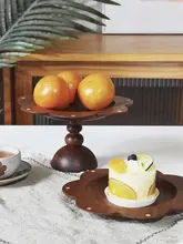 木製高脚プレート【花柄・フルーツケーキ・朝食・寿司用・日本風】