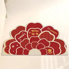 紅色の招財進宝の玄関マット【防滑・耐汚れ・カット可能】