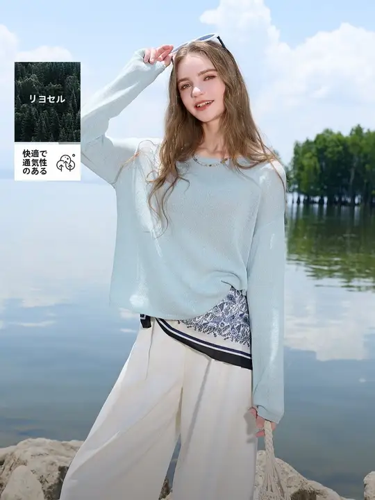 デザイン性のあるレーシングニットトップス【丸首・広めのシルエット・透かし編み】