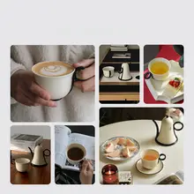 Suomu デザインのレトロフレンチスタイル セラミック コーヒーカップ＆ソーサー【片耳カップ・オリジナルデザイン】