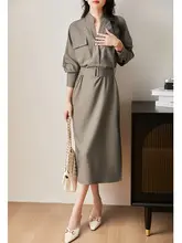 収 waist デザインのシャツワンピース【モダンスタイル・秋用】（セットアップ対応）