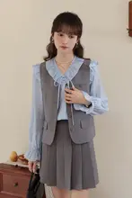2点セット レディース 長袖ベスト プリーツスカート おしゃれ きれいめ 秋