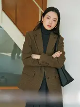 高級感あるビンテージ風 チェック柄 全羊毛 サロンスジャケット【ゆったりフィット・秋冬用】