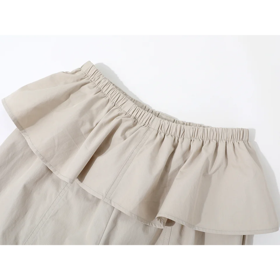 通勤に最適！フリル付きワイドレッグパンツ【デザイン・夏用・女性用】（セットアップ対応）