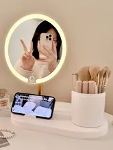 LEDデスクトップミラー【照明付き・化粧用・学生寮用】