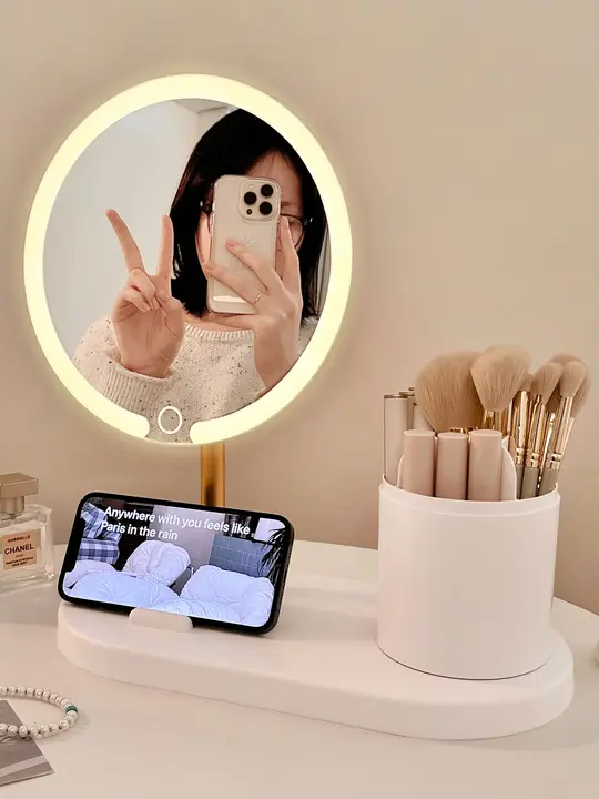 LEDデスクトップミラー【照明付き・化粧用・学生寮用】