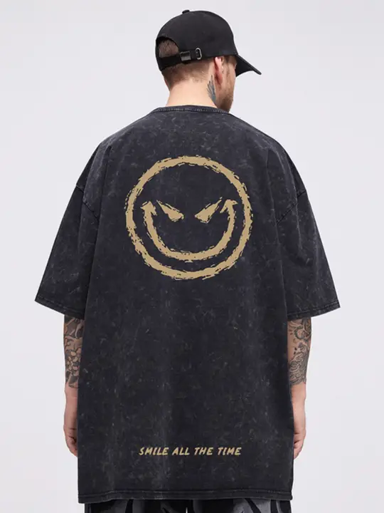 カジュアルなビンテージ洗い加工のコットンTシャツ【ゆったりシルエット・短袖・男性用】