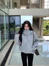 グレー フード付きジップアップパーカ【厚手・ルーズフィット・春秋用】