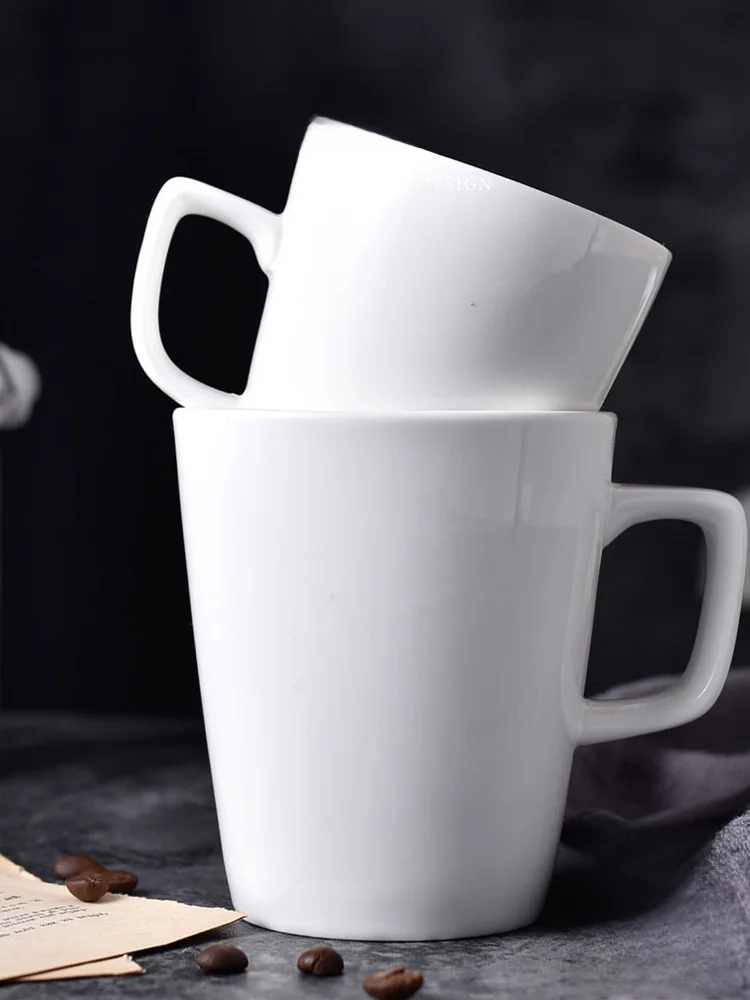 厚手純白陶器マグ：コップ飲み練習に最適なシンプルデザインの飲料用マグカップ