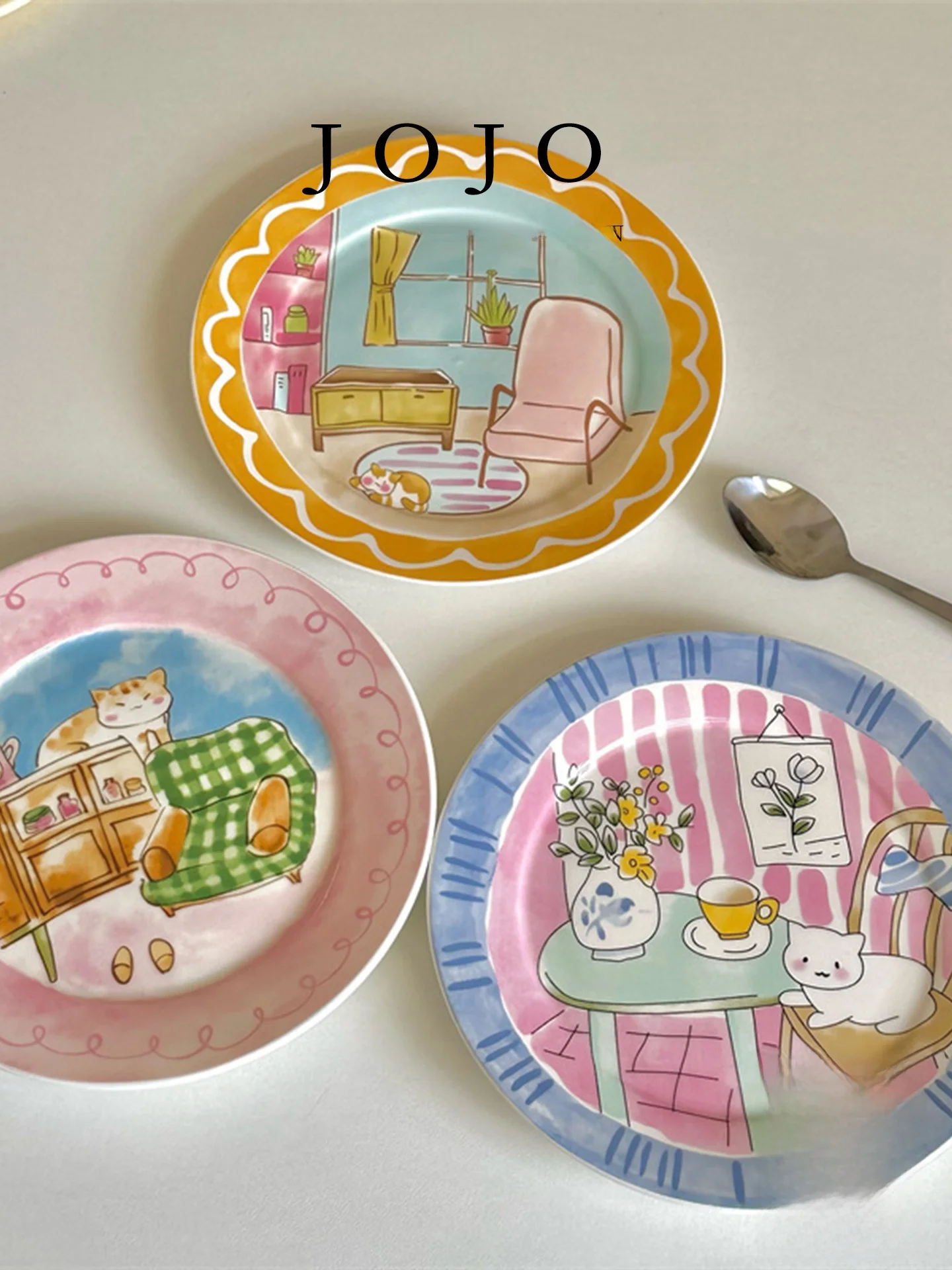 かわいいキャラクター陶器プレート：韓国風デザート用のデザインと実用性