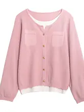 大きいサイズのカラー切替風ニットカーディガン【長袖・秋冬用・ルーズフィット】