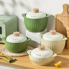 高温耐性の陶器製小型土鍋【家庭用・ガスコンロ対応・スープやご飯に最適】