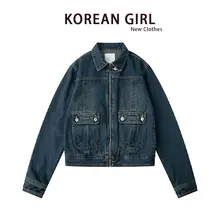 ヴィンテージ風 ブルー デニムジャケット【レディース・春秋用・ショート丈・開襟】