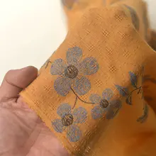 秋用 ゼンスタイル長袖ローブ用生地【暗土色・藍色プリント・ポリエステルコットン】【衣料用・漢服用】