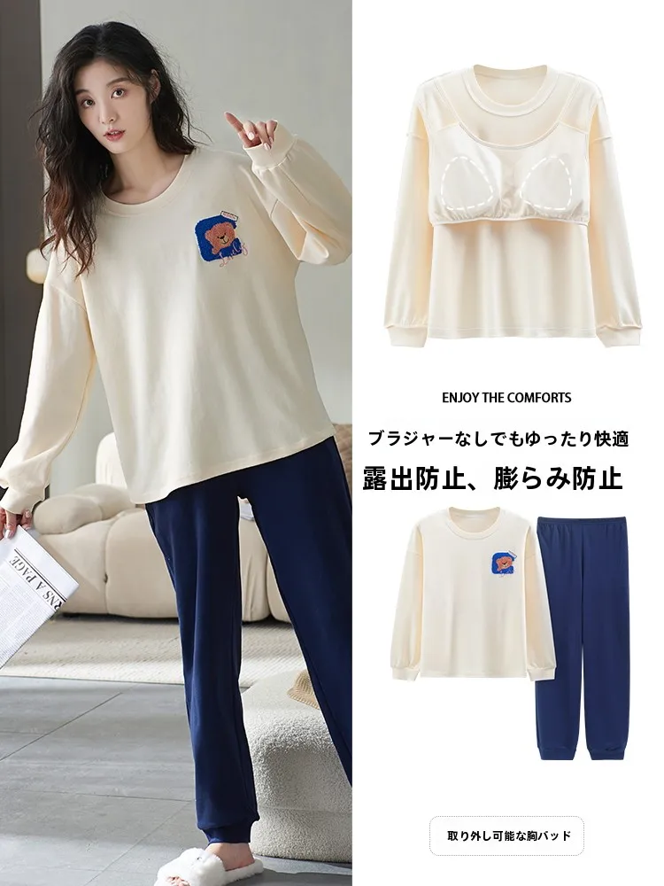可愛いカートゥーンデザインのパジャマtシャツ：女性向け秋用純綿セットアップの着心地とデザイン解析