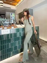 モダール素材のスタイルタンクトップとスリムフィットスリットパンツ（セットアップ対応）
