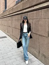 高腰ストレートデニムパンツ【ゆったりフィット・カジュアル・レトロデザイン】