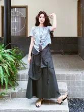韓流 Tシャツ スカート セットアップ 2点セット レディース アシンメトリー カーゴスカート 甘辛MIX きれいめ 上品 夏