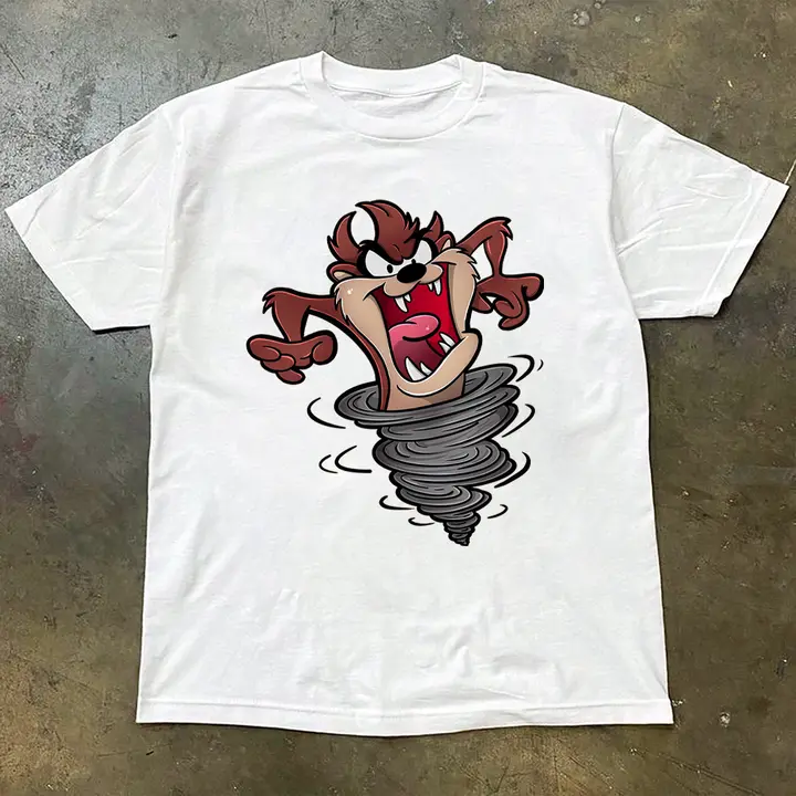 大きな口のキャラクタープリントの半袖Tシャツ【ゆったりしたコットン製・ラウンドネック】