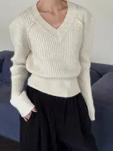 全羊毛製 レディース冬用厚手セーター【Vネック・プルオーバー・インナー用】