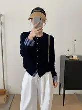 通勤用ニットカーディガン【チェック柄・バイカラー・ボタン付き・春秋用】