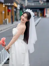 花飾り付きウェディングベール【ボリューム感・結婚式用・写真撮影用】