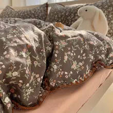 フレンチスタイルのレトロ小花柄 コットン二重ガーゼ四点セット【シンプルデザイン・掛け布団カバー・シーツ・ボックスシーツ】（セットアップ対応）