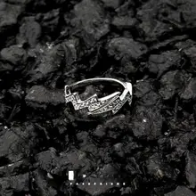 満載のストーンデザイン925スターリングシルバー調整可能なレトロリング【ユニセックス・稲妻モチーフ】
