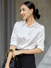 上質なシルクサテン長袖ブラウス【ブルー・女性用】