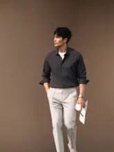 JSSD HOMME 春夏用 メンズ長袖シャツ【伸縮性あり・ビジネスカジュアル・泡泡纱生地】
