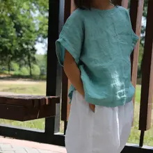 子供用リネン半袖Tシャツ【ゲージ洗浄・通気性・無地・男女兼用】