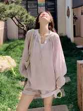 2点セット レディース パープル UVカットシャツ ショートパンツ カジュアル 着痩せ 毎日コーデ 夏