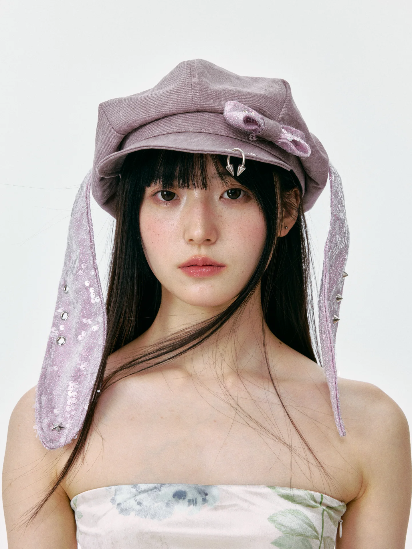 鉛筆リボン付きバニー耳の帽子：ストリートスタイルで春夏秋を快適に