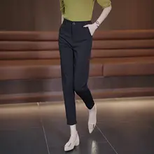 高級感あるウエスト高めのスーツパンツ【女性用・ブラック・9分丈・スリムデザイン】