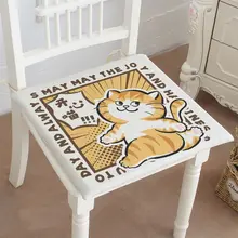 ユニークな猫デザインの麻混餐椅子クッション【オフィスや畳用・快適な座り心地】