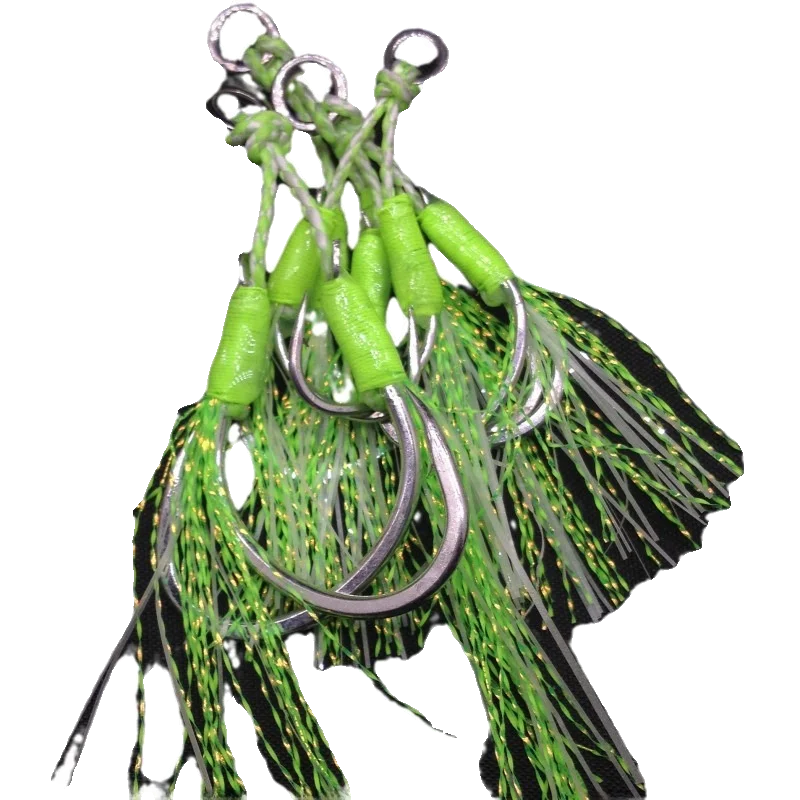 夜光ワイヤー芯防噛鉄板双フック無縫リングシルバー海釣り用マカジキ・サメ用大物フック