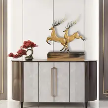 新中式デザインの招財銅製跳躍鹿飾り【リビングルーム用・創造的な工芸品】