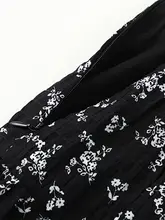 黒いフラワープリントのシフォンハイウエストAラインロングスカート【春用】