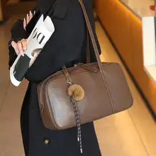 ボストンスタイルの本革ショルダーバッグ【レトロ・通勤用・牛革製】