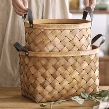 手提げ竹編み収納バスケット【デスクトップ用・買い物・ピクニック用】