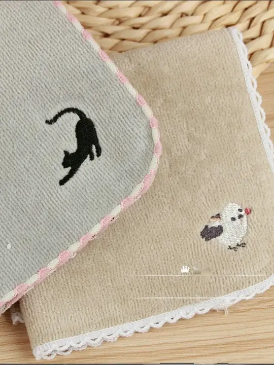黒猫刺繍入り コットン製ハンドタオル【厚手・柔らかい・吸水性良好】