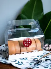 透明な手提げスイーツボックス【スイスロールケーキ・ムース用・片面フィルムコーティング】