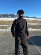 したシルエットの高いネックニットセーター【デコンストラクション・シンプルデザイン・冬用】
