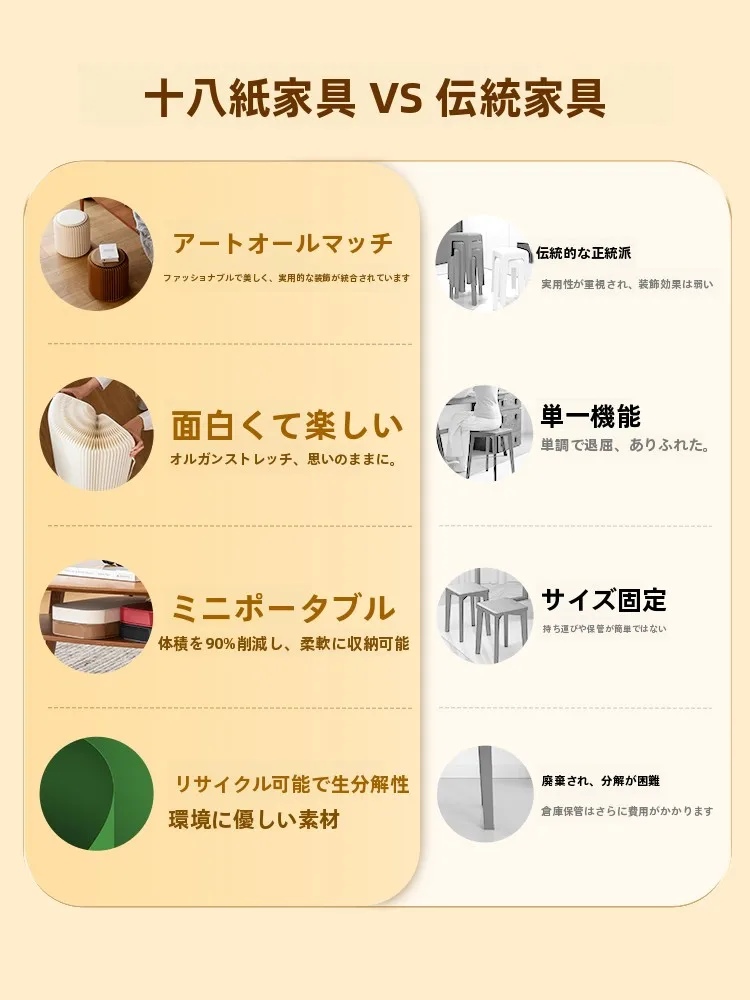 紙製折りたたみ丸椅子：北欧風のコンパクトデザインで快適な床座りを実現