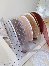 雪のようなオーガンジーの水玉リボン花束【サテンリボン付き・手作りDIY包装材料】