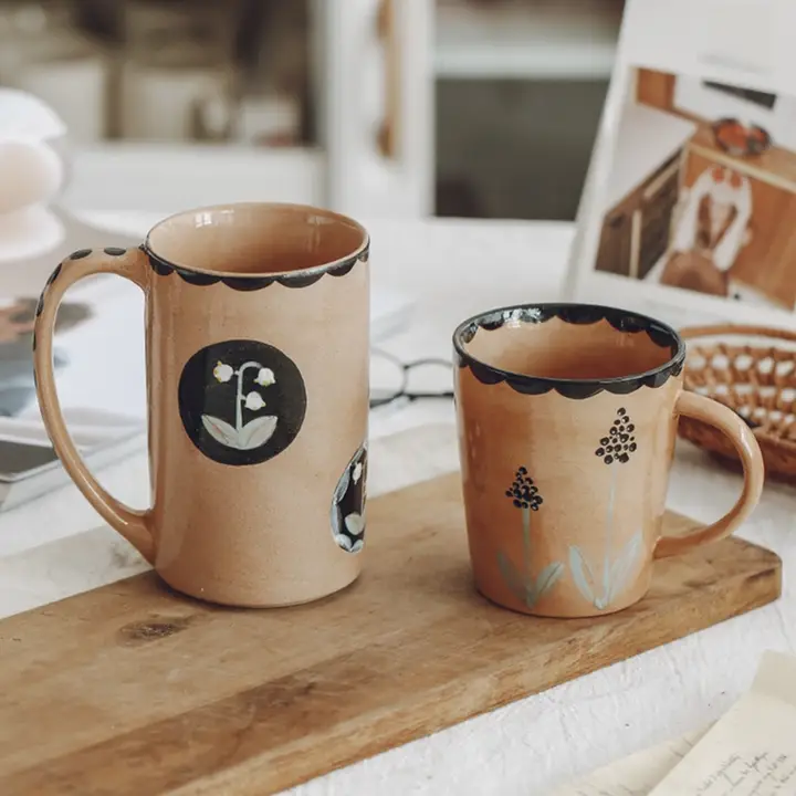 手作り陶器製 コーヒーカップ＆ディーププレート【和風・フルーツ＆デザート用】