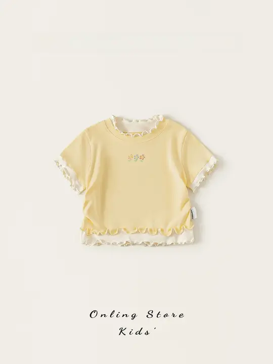 子供用半袖Tシャツ【デザインパッチワーク・フリル付き・夏用】