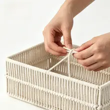 コットンロープ編みデザインのデスクトップ収納ボックス【雑貨入れ・リビング用・化粧品収納】