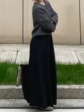 黒色Aラインスカート【梨型体系カバー・春季・ロング丈・足首まで】（セットアップ対応）